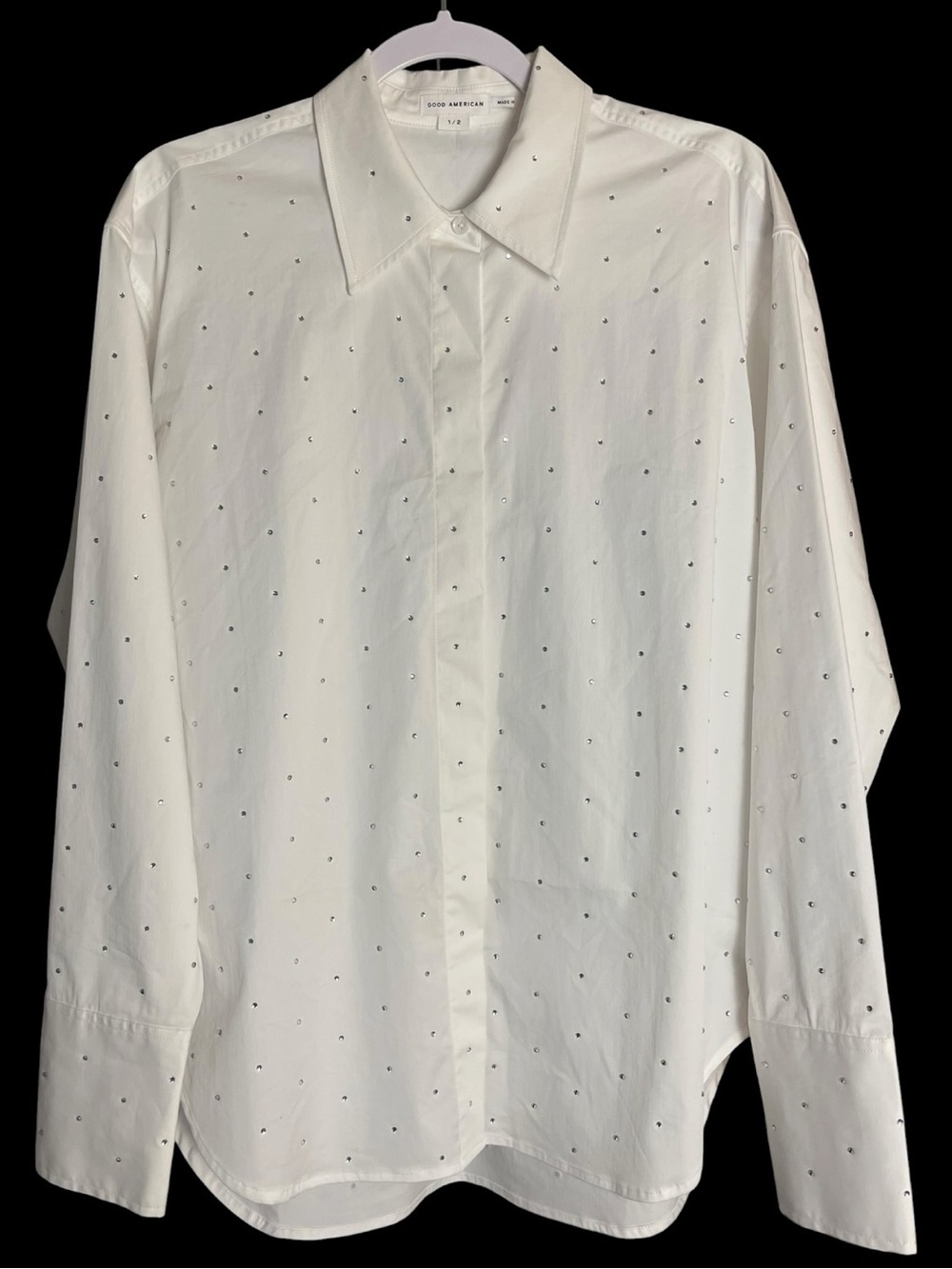 Good American Rhinestone Studded Button Up Shirt White Size 1/2 Oversized